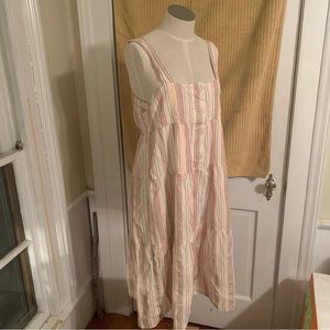 Madewell Button Down Linen Rainbow Stripe Casual Midi Dress with Straps Size 10